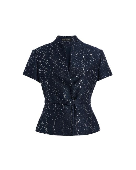 Oscar de la Renta Blue Sequin Tweed Jacket