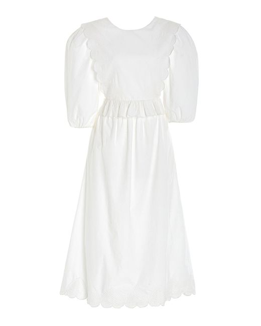 Sea White Heidi Heart-quilted Cotton Midi Apron Dress