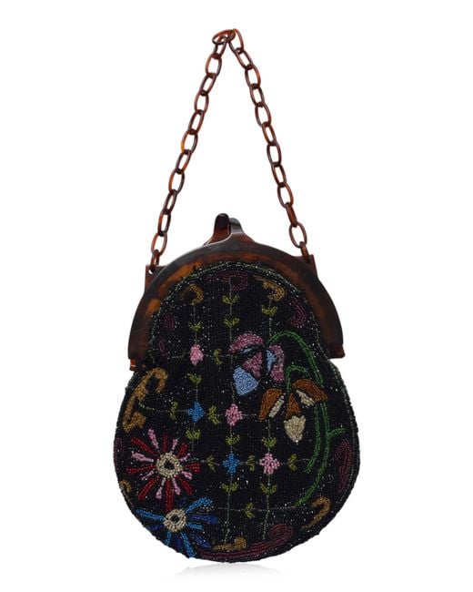 Lucia Zolea Black 1920S Bakelite Floral Glass Beaded Purse