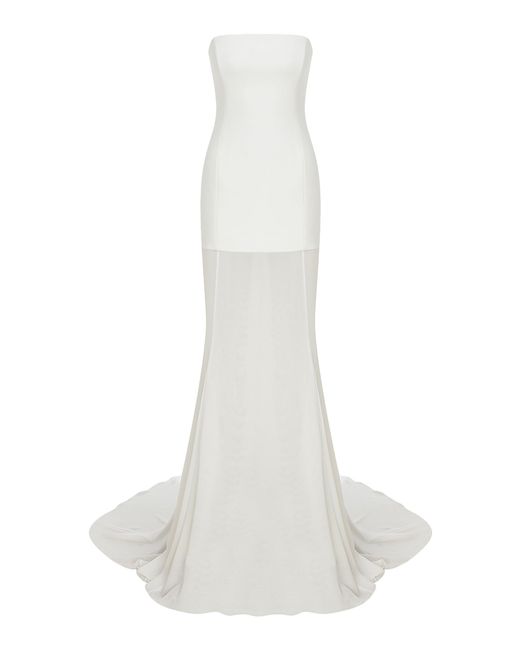 ILA THE BRAND White Exclusive Isabel Sheer-paneled Crepe-chiffon Gown