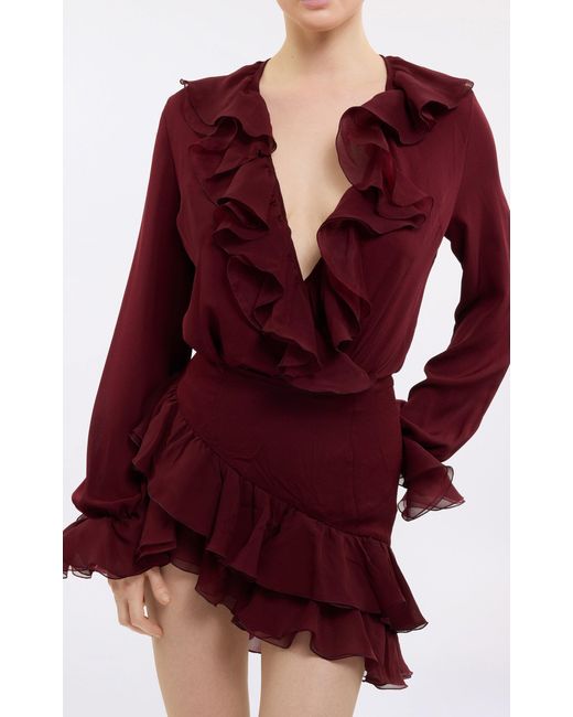 Elie Saab Red Ruffle Silk Top