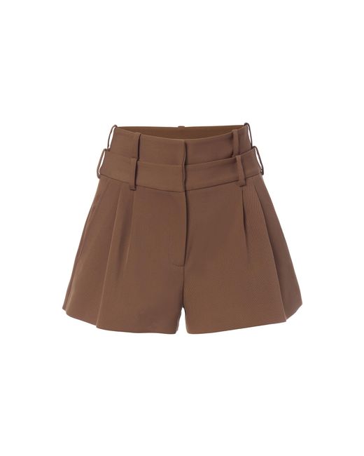 Monse Brown Double Waistband Crepe Mini Shorts