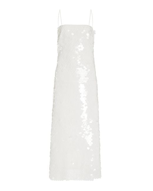 The New Arrivals Ilkyaz Ozel White Phoenix Sequined Midi Dress