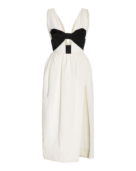 Carolina Herrera White Bow-detailed Cotton-blend Midi Dress