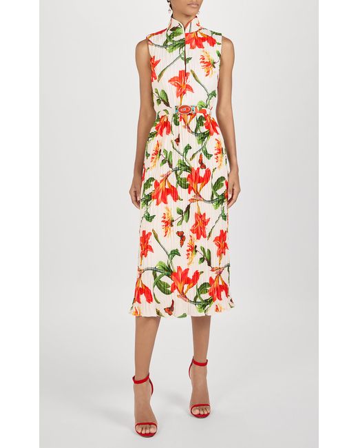 Andrew Gn Floral Print Three-Quarter Sleeve Belted Midi Dress