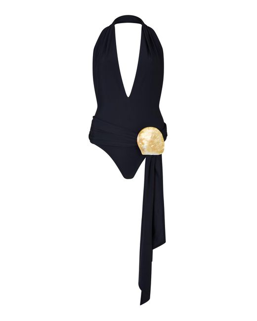 Conner Ives Black Shell Belt Jersey Swimsuit