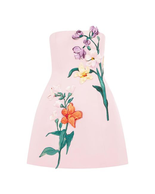 LEO LIN Pink Roselle Embroidered Satin Mini Dress