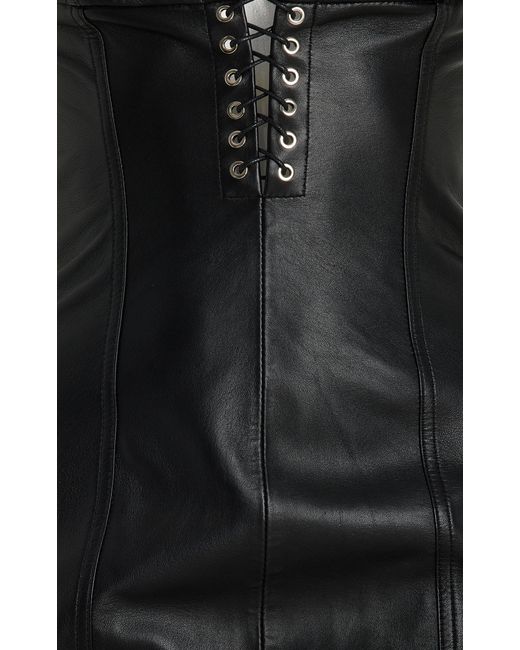 Ludovic de Saint Sernin Black Exclusive Lace-up Leather Bustier Maxi Dress