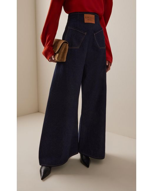 A.W.A.K.E. MODE Blue Reversed Rigid High-Rise Rounded Jeans