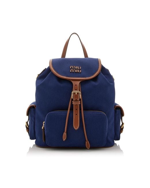 Miu Miu Canvas Backpack in Blue | Lyst