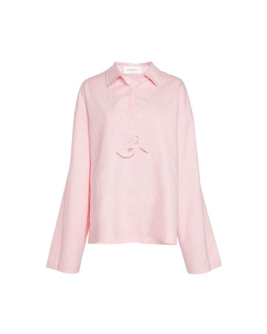 Victoria Beckham Pink Embroidered Cotton-linen Tunic Top