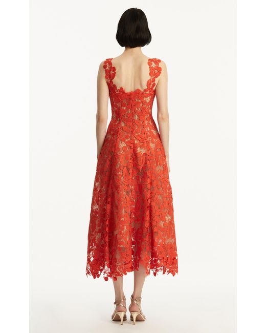 Oscar de la Renta Red Guipure Lace Cocktail Dress