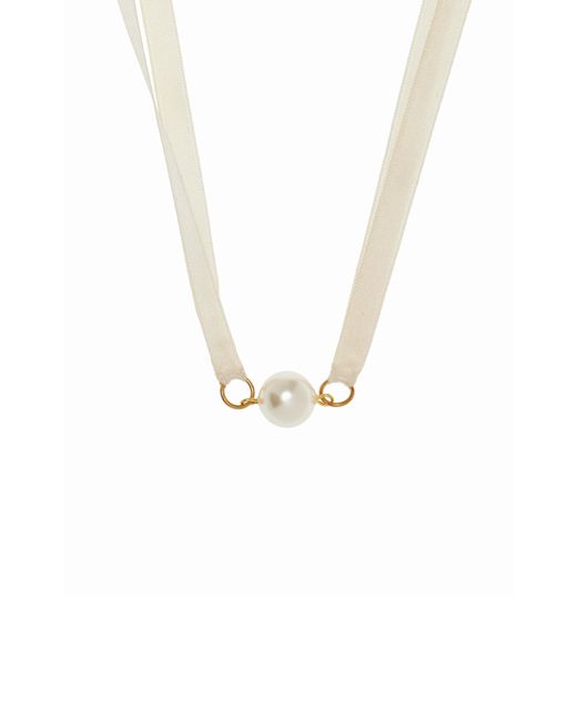 Jennifer Behr White Tanya Pearl-detailed Silk Ribbon Necklace