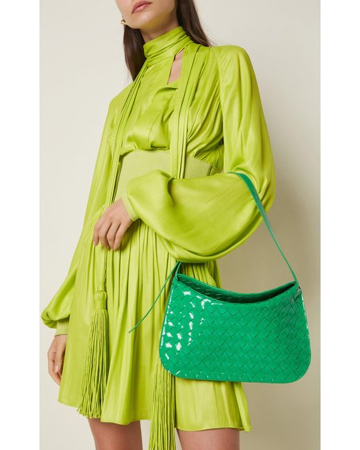 Bottega Veneta Green Flap Intrecciato Leather Shoulder Bag