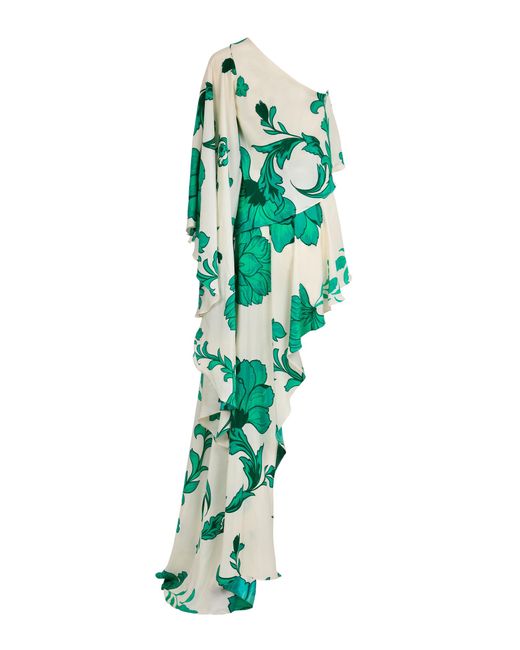 Francesca Miranda Green Kalos One-Shoulder Silk Mini Dress