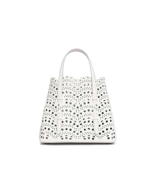 Alaïa White Mina 20 Laser-cut Leather Top Handle Bag