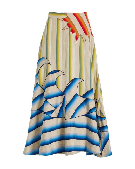 Rosie Assoulin Blue Ocean Embroidered Linen-cotton Maxi Skirt