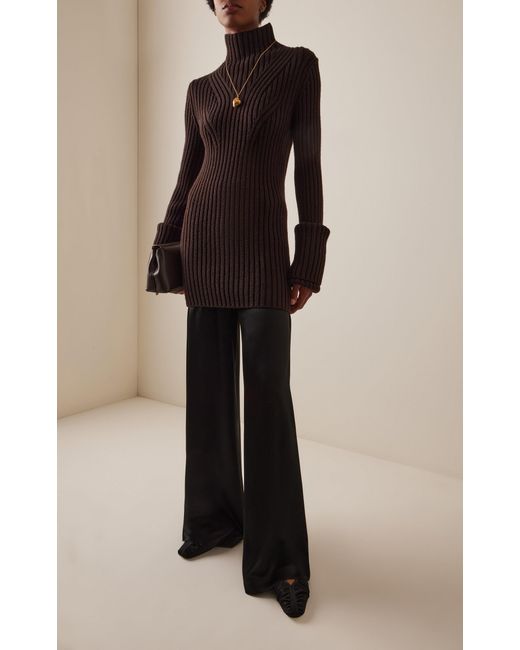 FFORME Brown Astrid Ribbed-Knit Wool Sweater