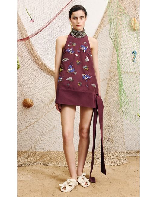 ALÉMAIS Pink Carmona Beaded Crepe Mini Dress