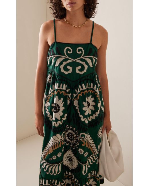 Sea Green Charlough Embroidered Cotton Midi Dress