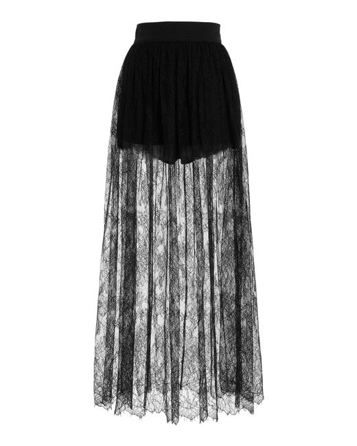 Elie Saab Lace Midi Skirt in Black | Lyst