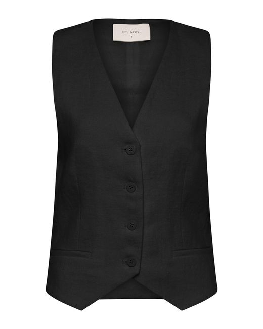 St. Agni Black Tailored Linen Vest