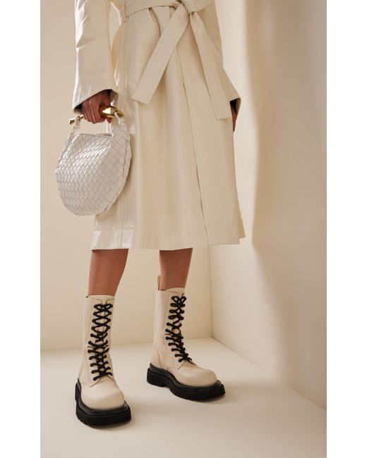 Bottega Veneta White Lug Lace-up Boot Military Calf