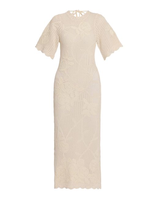Erdem White Open-Stitch Knit Cotton Midi Dress