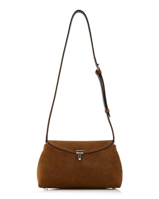 Totême  Brown T-Lock Suede Clutch