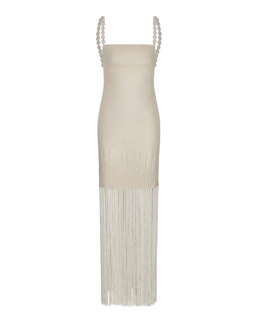 ANDRES OTALORA White Mar Caribe Fringed Linen Maxi Dress