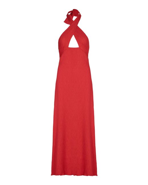 Johanna Ortiz Red Light Heart Cutout Woven Halter Maxi Dress