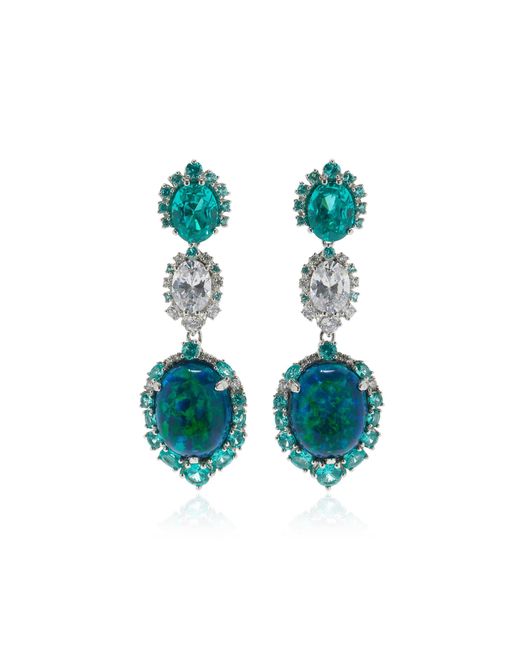 Anabela Chan Blue Ocean 18k White Gold, Rhodium Vermeil Opal, Tourmaline, And Diamond Earrings