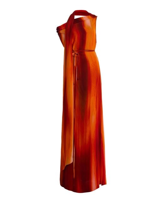 LAQUAN SMITH Red Asymmetric Draped Crepe Maxi Scarf Dress