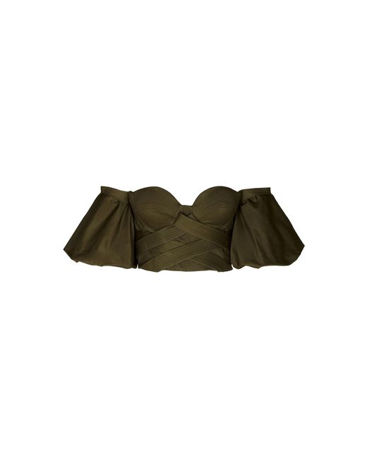 ANDRES OTALORA Green Bauta Puff-sleeve Cotton Drill Bustier Top