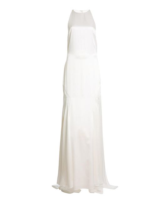 Lanvin White Halterneck Panel Silk Maxi Dress
