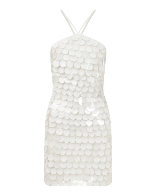 halter white dress mini Ivory Tie-Front Halter Mini Dress with Bubble Hem L main image 1