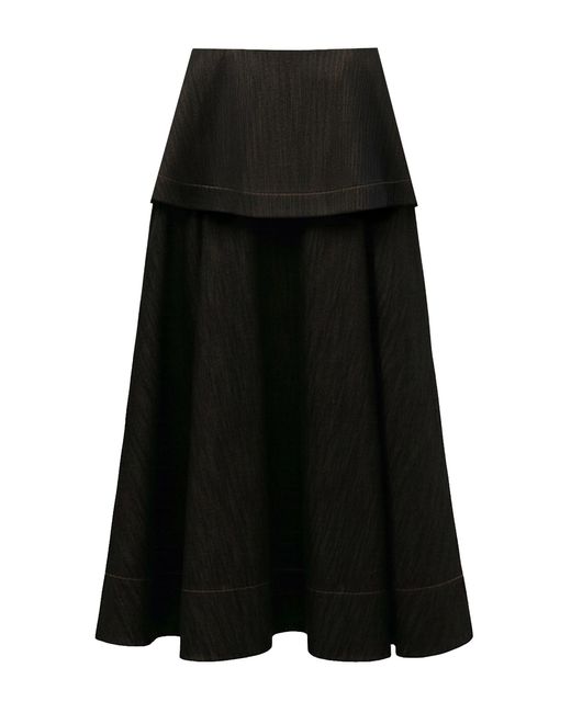 Amir Taghi Black Anna Cotton-Linen Twill Skirt