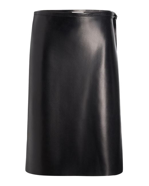 Khaite Black Adaleen Asymmetric Leather Midi Skirt