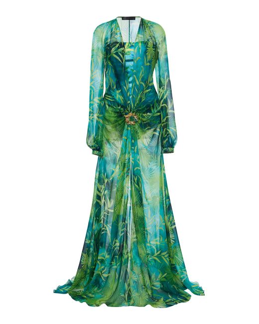 Versace Green Jungle Print Silk Dress