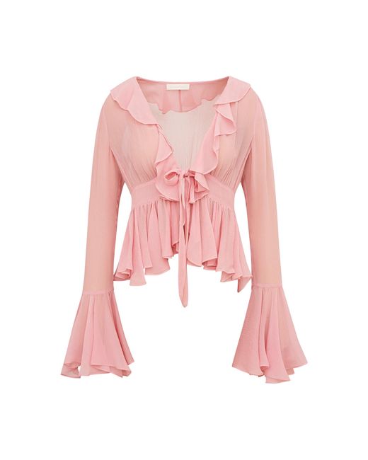 LoveShackFancy Pink Ovidia Ruffled Blouse