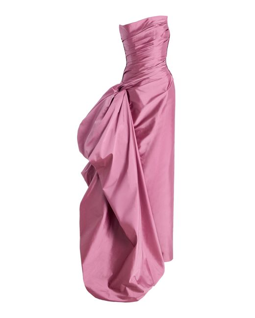 Marmar Halim Pink Exclusive Strapless Ruched Taffeta Gown