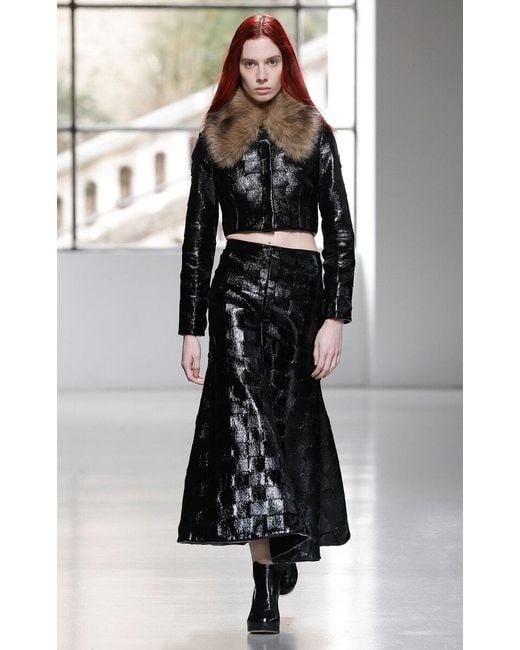 A.W.A.K.E. MODE Black Woven Faux Leather Midi Skirt