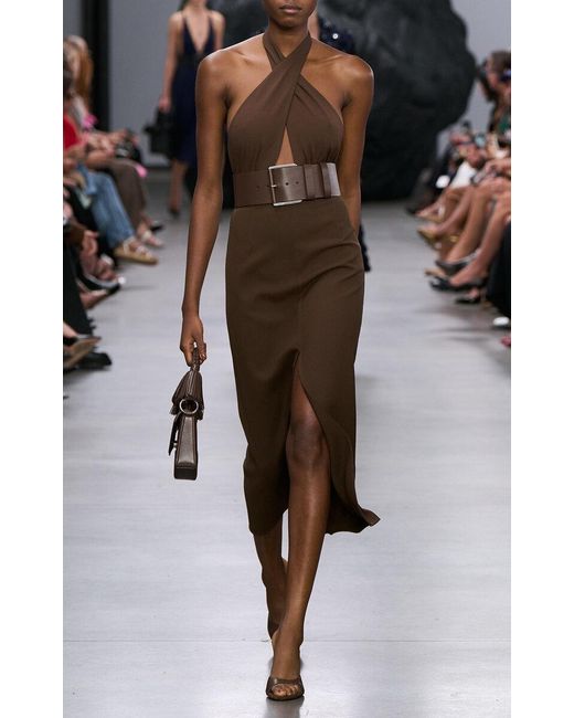 Michael Kors Brown Wool Crepe Midi Pencil Skirt