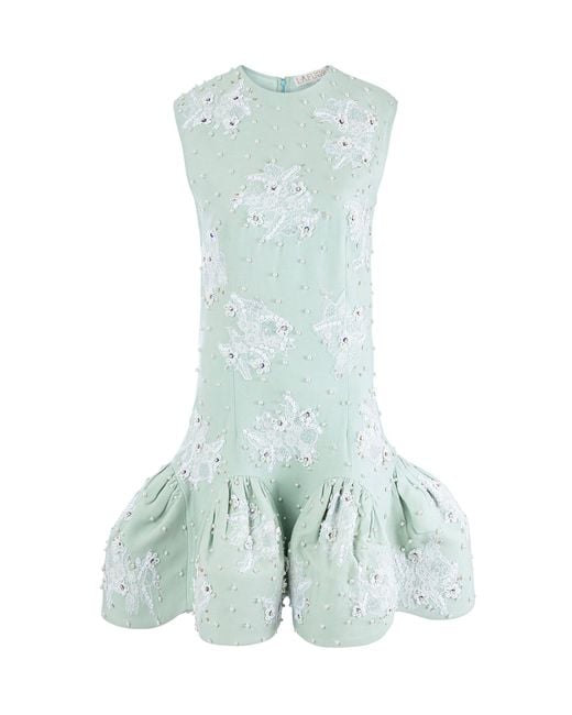 La Fuori Green Pixie's Pearl Elixir Embellished Silk Mini Dress