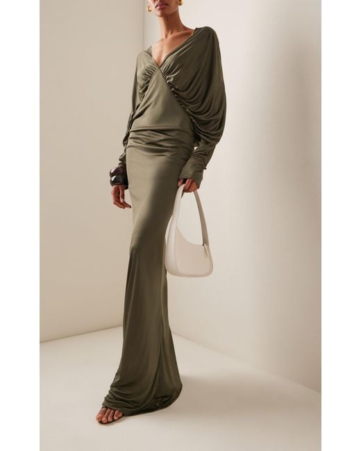 Atlein Green Draped Jersey Gown