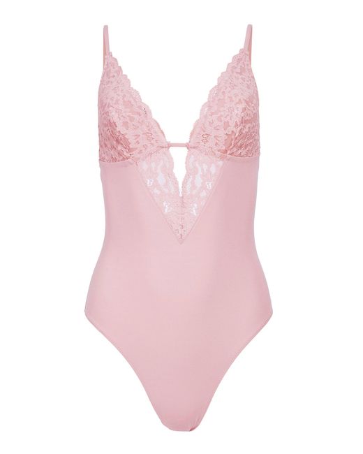 Fleur du Mal Pink Charlotte Lace-Trimmed Jersey 3-Way Bodysuit