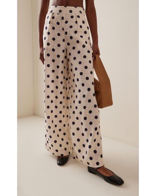 Cara Cara White Josephine Dotted Linen Wide-leg Pants