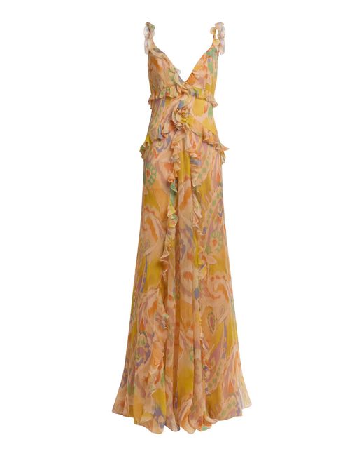 Etro Metallic Printed Silk Maxi Dress