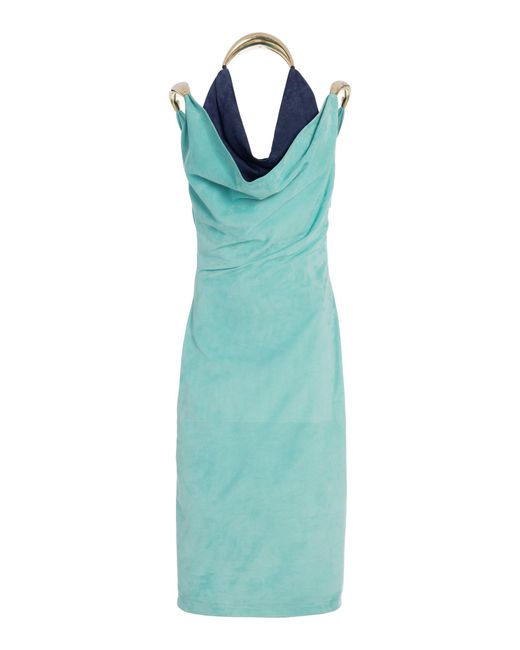 Bottega Veneta Blue Suede Midi Dress With Metal Detail For