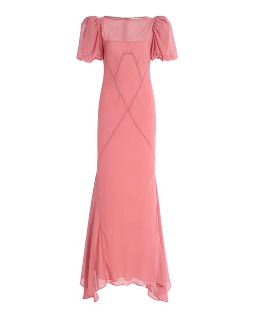 De La Vali Pink Sabia Chiffon Maxi Dress